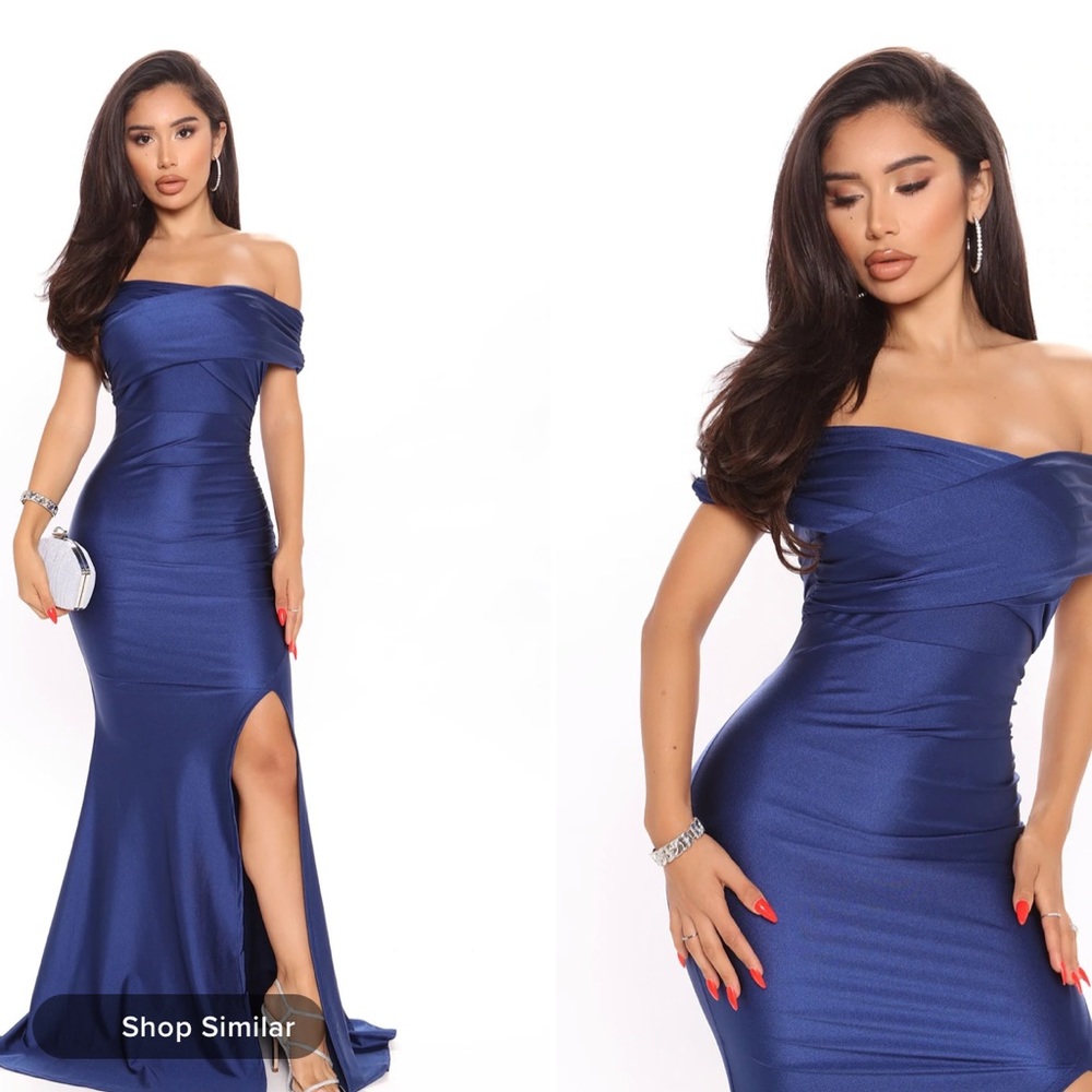 Fashion Nova Navy Blue Off the Shoulder Dress